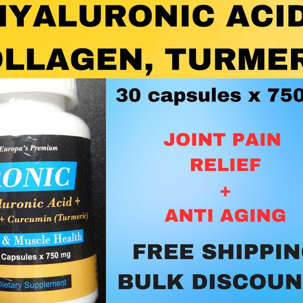 HyaluRONIC Acid Collagen Turmeric Curcumin 30 x 750 mg Bulk Discount