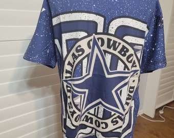 REPRINT All Over Print Vintage Dallas Cowboys retro cotton t-shirt L, XL (VIDEO) 190gsm.