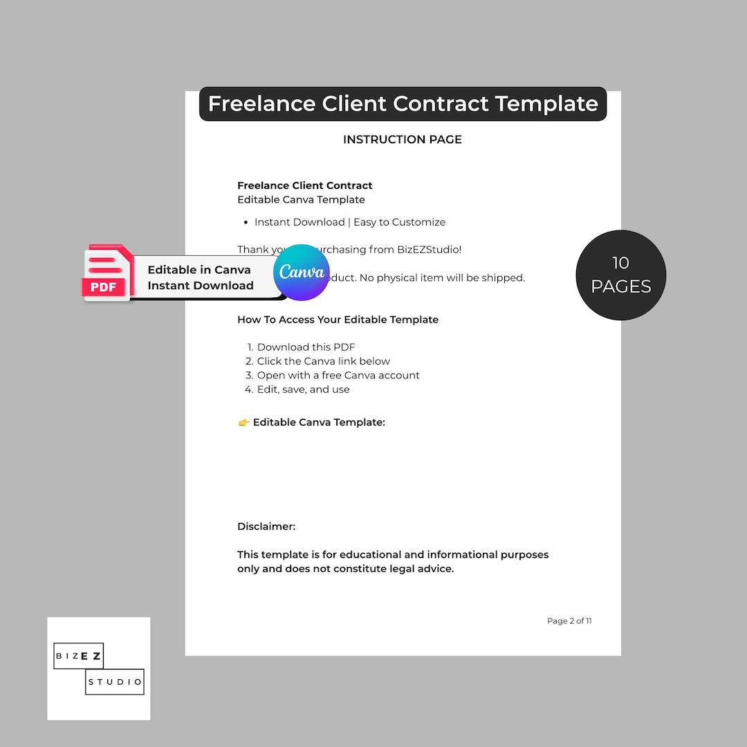 Contract For Client Example Freelance Client Contract Template, Editable Canva Agreement (digital ...