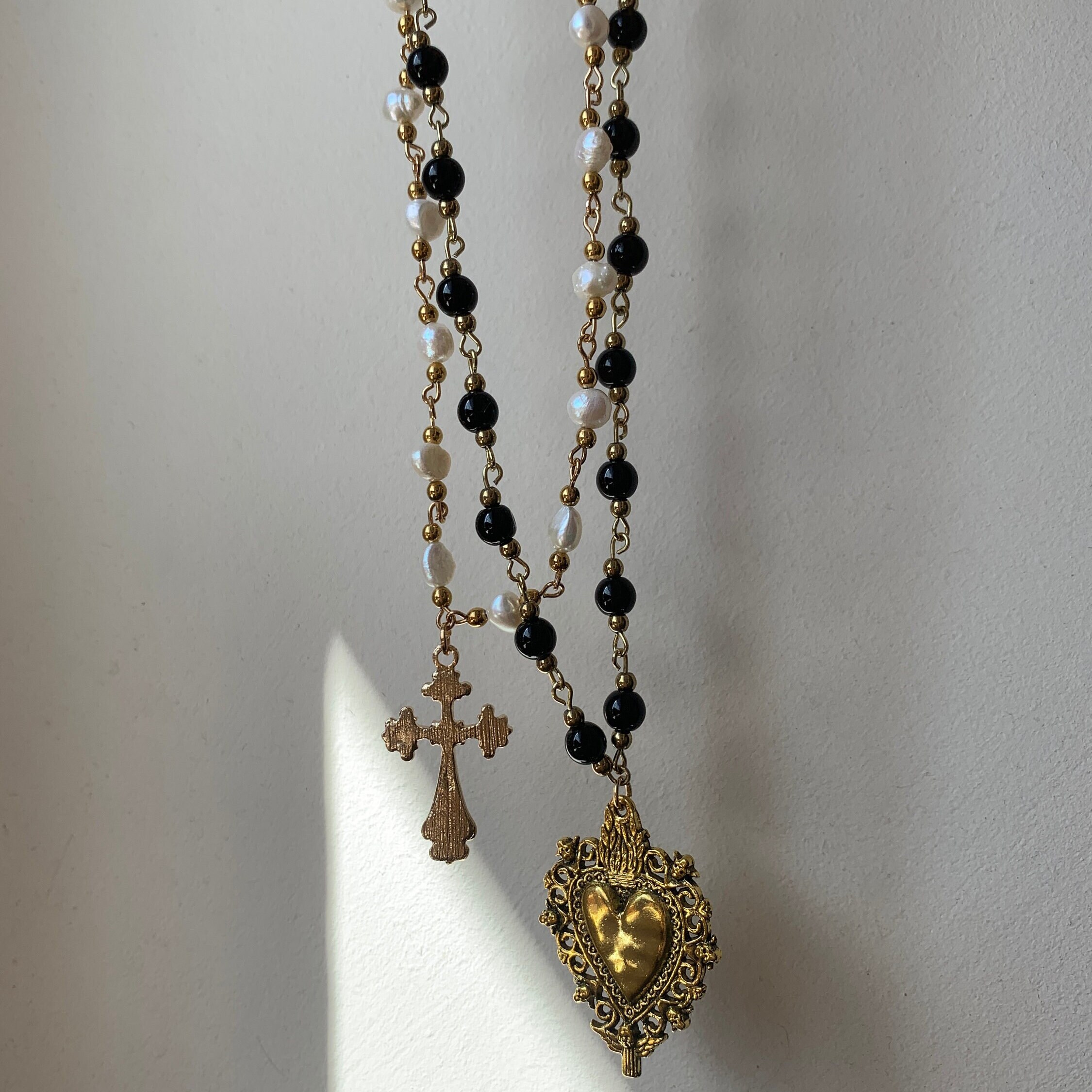 Freshwater Pearl Tiny Horizontal Cross Charm Pendant on Gold Plated 18 inch Chain main image 0