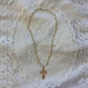Chapado en oro de 18K, colgante de cruz con cuentas de cristal transparente, collar de cruz de oro, grunge, coqueta, regalo