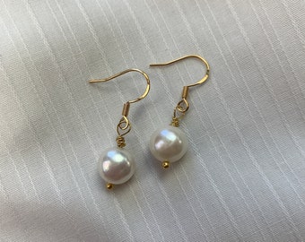 Genuine Gold-Plated Sterling Silver Wire Natural Baroque Pearl Dangle & Drop Earrings Freshwater Irregular Pearls