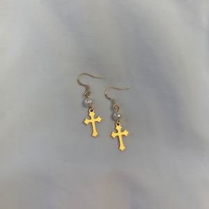 Pearl Cross Earrings Gold Aesthetic Grunge Jewelry