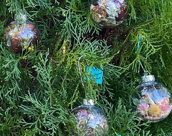 Dried Flower Ornaments - Plastic Balls - Read Description for more Details - One of a Kind