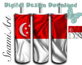 Singapore Flag ADD Your Name design for 20oz Skinny Tumbler Sublimation  for Straight/Tapered Tumblers