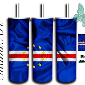Cape Verde Flag design for 20oz Skinny Tumbler Sublimation  for Straight/Tapered Tumblers