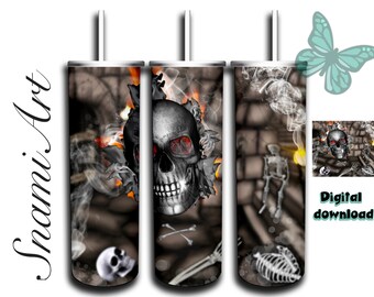 Teschio, Fuoco, Scheletro - design per sublimazione di bicchieri skinny da 20 once per bicchieri dritti/affusolati