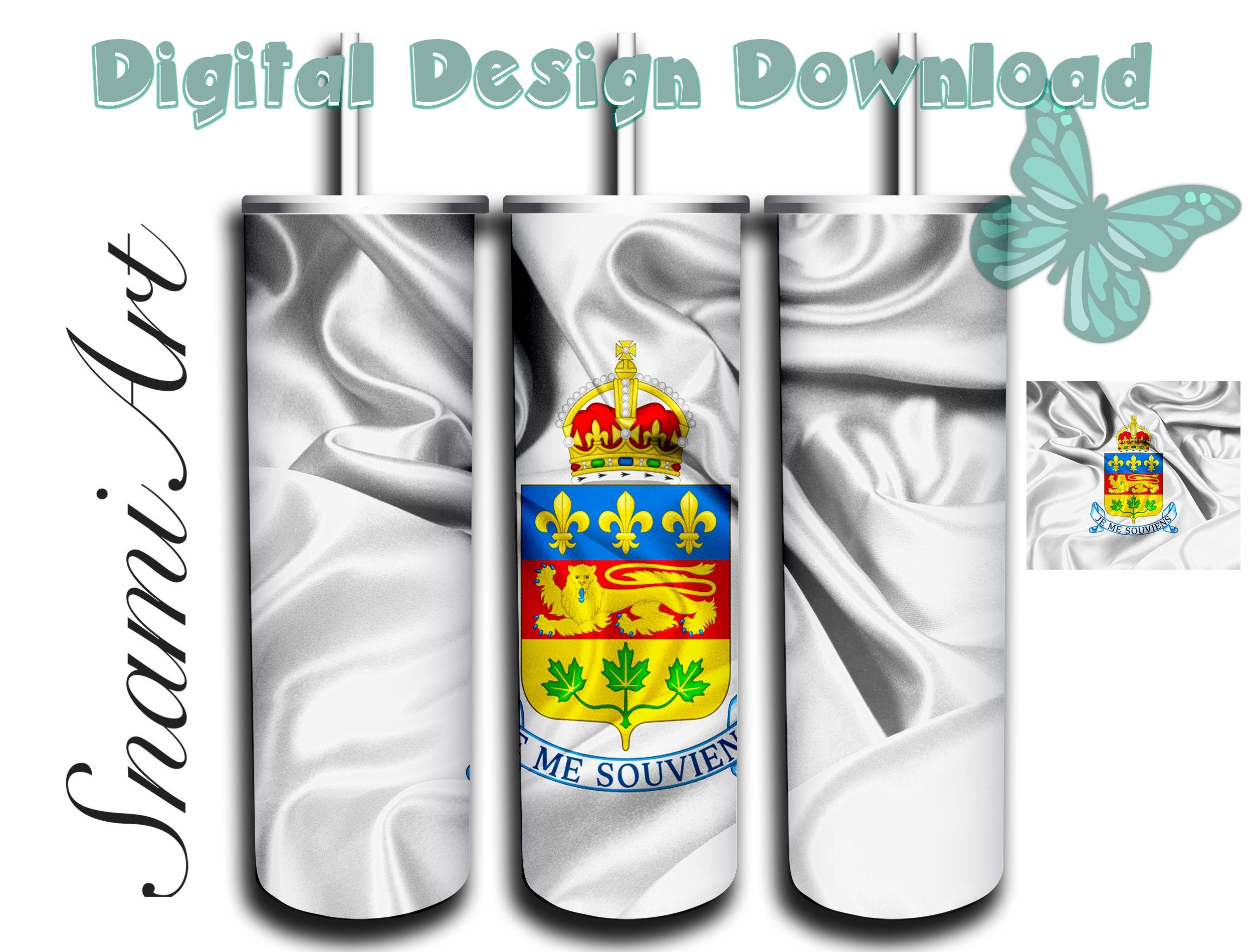 Quebec Coat of arms design for 20oz Skinny Tumbler Sublimation  for Straight/Tapered Tumblers