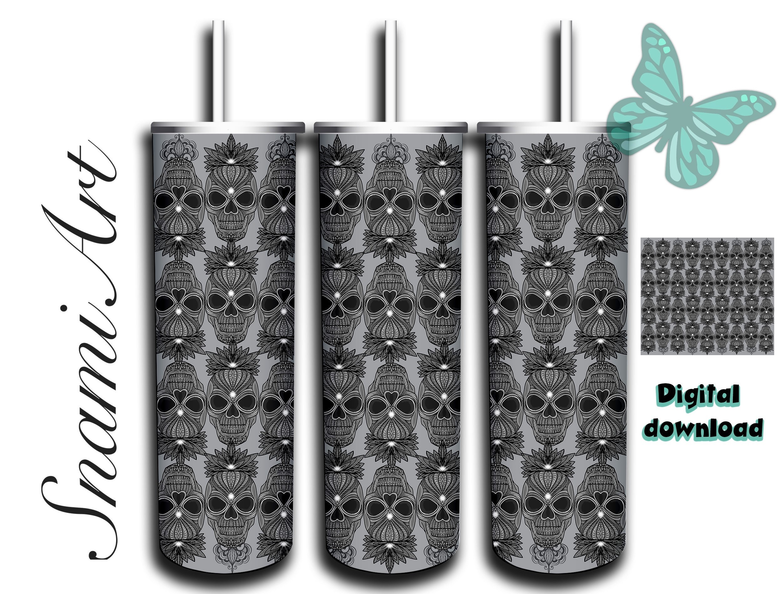 Skull Mania Pattern Design for 20oz Skinny Tumbler Sublimation for ...