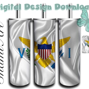 Virgin Islands Flag ADD Your Own Name design for 20oz Skinny Tumbler Sublimation  for Straight/Tapered Tumblers