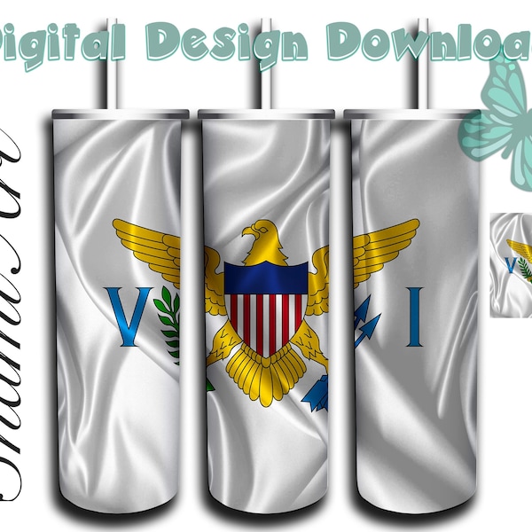 Virgin Islands Flag ADD Your Own Name design for 20oz Skinny Tumbler Sublimation  for Straight/Tapered Tumblers