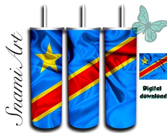 Demokratische Republik Kongo Flagge - Design für 20 Unzen Skinny Tumbler Sublimation für gerade / konische Becher