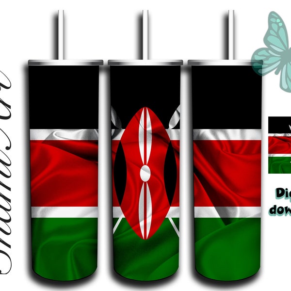 Kenya Flag design for 20oz Skinny Tumbler Sublimation  for Straight/Tapered Tumblers