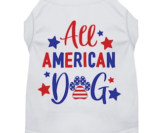 Personalized Patriotic Dog and Cat Shirt or Hoodie, All American Dog Tee with Name, 4th of July Dog Clothes, Cute and Cozy Summer Pet Shirt