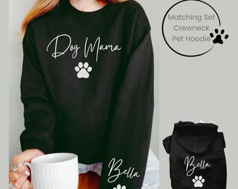 Personalized Matching Owner Crewneck Dog Hoodie Set, Custom Sleeve Name Sweatshirt for Dog Moms and Pups, Custom Dog Hoodie, Pet Lover Gift