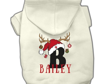 Personalized Christmas Pet Shirt or Hoodie - Monogram Letter with Santa Hat | Custom Holiday Pet Outfit