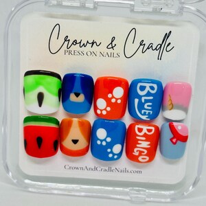 Blue and orange Heeler cartoon dog Press on nails