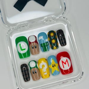 Video Game Plumber Brothers Super Themed Press on nails