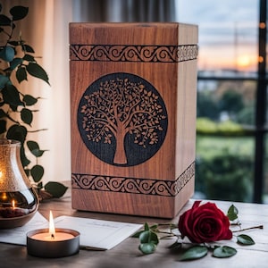 Wooden urns for human ashes - Cremation urns - Wooden urn box - Funeral urns - Tree of life urn - Ashes urn - Adult ashes - Personalized urn