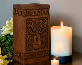 Engraved Guitar Wooden Cremation Urn, Personalized Music Memorial
