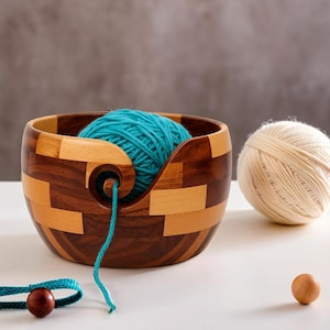 Handcrafted Wooden Yarn Bowl, Smooth Polished Wood Yarn Holder, Natural Yarn Storage Bowl, Rustic Wooden Bowl for Yarn, Gift for Crafters