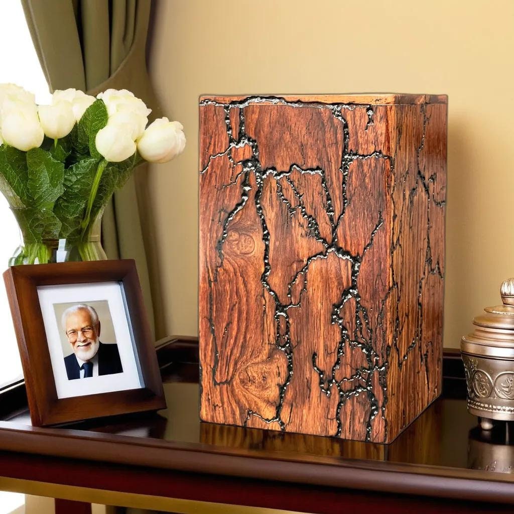 Wooden & Epoxy Resin Cremation Urn U2013 Large Funeral Urn For Adult Pet Ashes, Handcrafted Memorial Urn