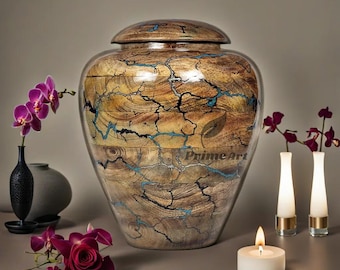 Wooden Cremation Urn for Human & Pet Ashes – Large Adult Urn for Women with Heart, Fractal Burning