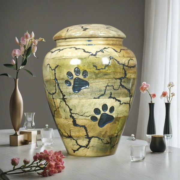 Personalized Wooden Pet Urn for Dog or Cat Ashes, Handcrafted Cremation Box with Paw Print Engraving, Custom Memorial Keepsake Urn Gift
