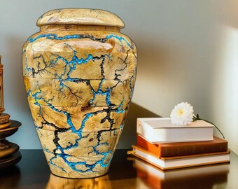 手作りの木製骨壷、マルチカラーのバーニングラインデザイン、人間またはペットの遺灰用の火葬箱、カスタムメモリアル記念品ギフト