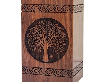 Urna de madera artesanal con grabado del Árbol de la Vida, caja de cremación para cenizas humanas o de mascotas, urna conmemorativa personalizada como regalo de homenaje