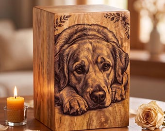 Personalized Pet Cremation Urn for Dog Ashes Custom Photo Engraved Wooden Urn Box Handcrafted Mango Wood Memorial Keepsake