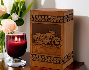 Urna de madera artesanal para motocicleta: Memorial personalizado para motociclistas