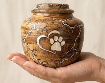 Personalized Wooden Pet Urn for Dog or Cat Ashes, Handcrafted Cremation Box with Paw Print Engraving, Custom Memorial Keepsake Urn Gift