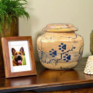Custom Wooden Pet Urn with Engraved Paw and Name, Handcrafted Cremation Box for Dog Cat Ashes, Personalized Memorial Keepsake Urn Gift