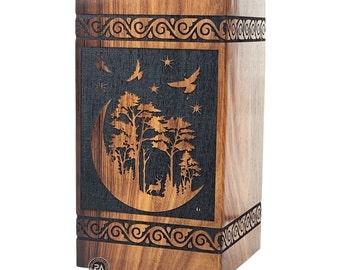 Handcrafted Wooden Cremation Urn, Deer Engraving, Wildlife Memorial