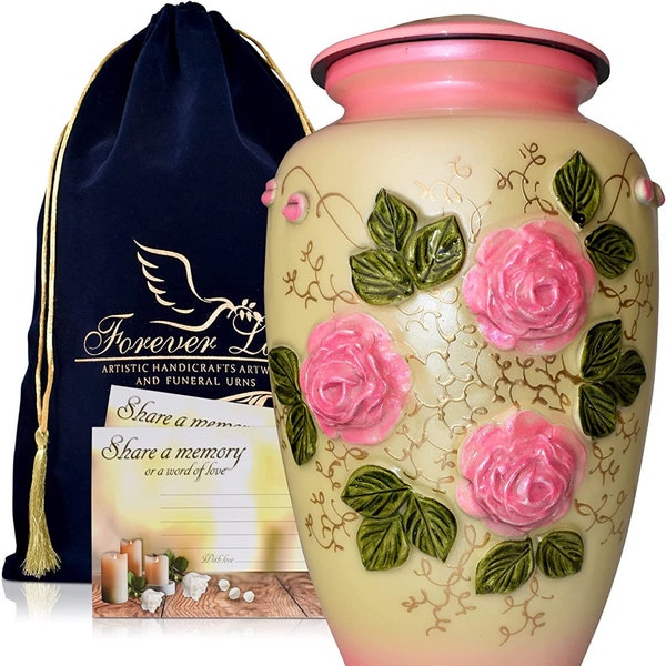 Pink Flowers Cremation Urn for Adult Human Ashes with Velvet bag