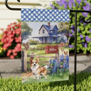 Personalized Corgi Garden Flag, Spring Summer Front Porch Decorations, Flower Garden Decor for New Home, Corgi Dog Owner Housewarming Gift