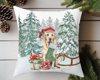 Personalized Yellow Lab Christmas Pillow, Holiday Dog Decor for Labrador Lovers, Custom Santa Dog Throw Pillow Retriever Mom Gift