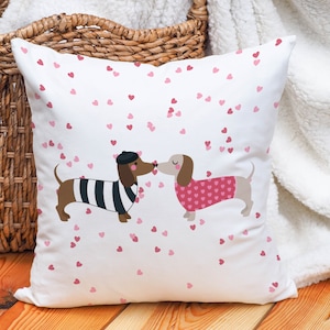 Coussin décoratif pour la Saint-Valentin teckel, cadeau Saint-Valentin pour maman Doxie, taie d&#39;oreiller décorative pour amoureux des chiens viennoiseries, décoration d&#39;intérieur pour la Saint-Valentin