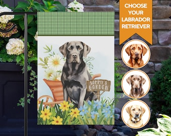 Personalized Labrador Retriever Garden Flag, Custom Spring Floral Yard Banner for Lab Owner, Summer Porch Decor
