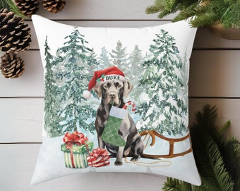 Personalized Labrador Retriever Christmas Pillow, Holiday Santa Dog Decor Gift for Black Lab Owner, Custom Throw Pillow for Retriever Mom
