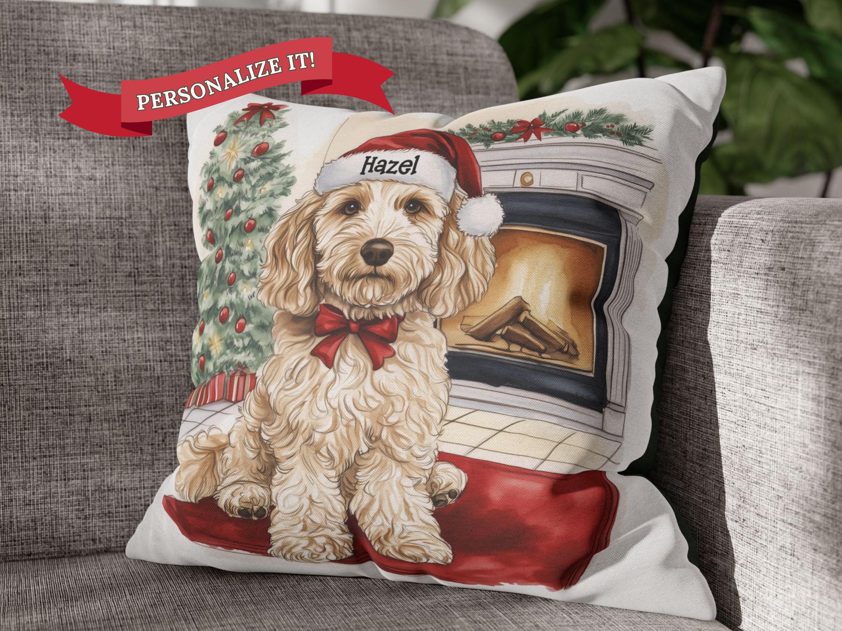 Personalized Doodle Dog Christmas Pillow W/ Pet Name