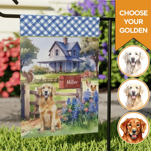 Personalized Golden Retriever Garden Flag, Spring Summer Front Porch Decor Gift for Retriever Mom, Custom Yard Decoration for Dog Owner