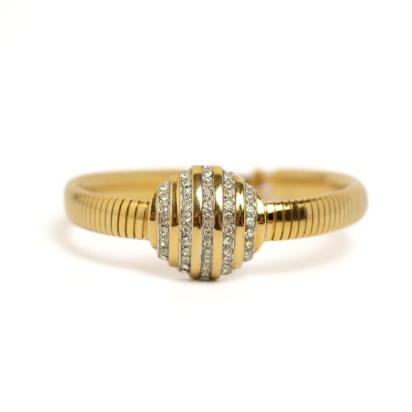Signed Lanvin Germany Bracelet, Gold Tone Bracelet with Rhinestones, Art Deco Style, Designer Jewelry