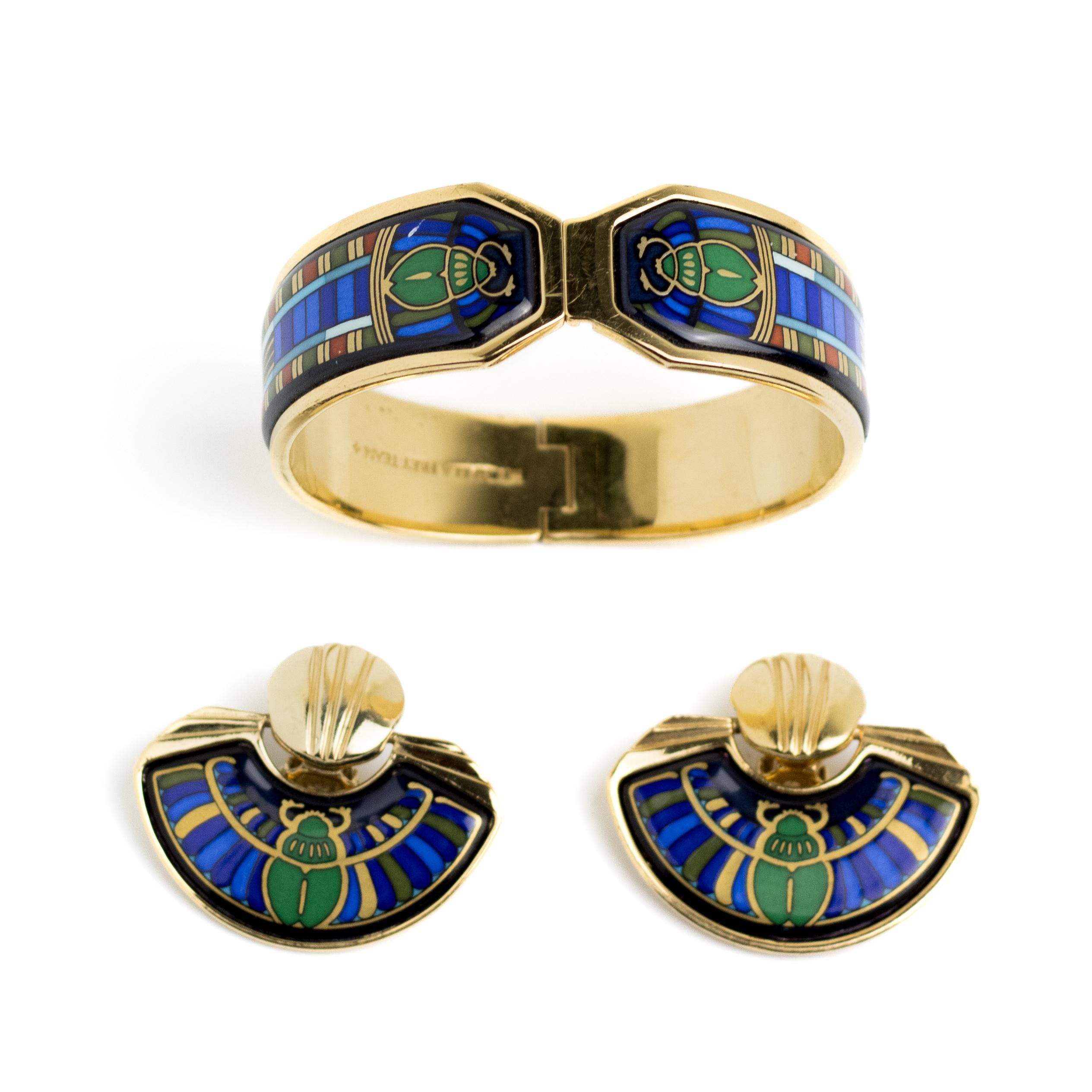 Michaela Frey Wien エジプト風ブローチ Vintage Michaela Frey Scarab Bangle: Art Deco Egyptian Revival