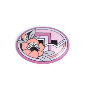 1970s Michaela Frey Enamel Brooch | Pink Floral Pin | Art Nouveau Inspired Austrian Jewelry | Signed Vintage Enamel Pin
