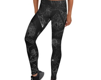 Spiderweb Leggings, Webbed All Over Pattern Workout Pants, Ankle Length Yoga Pants, Goth Girl Tights, Spooky Season Stretchy Pants