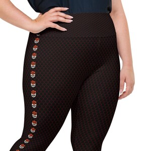 Plus Size Leggings, Skulls with roses on top of red lace All-Over Print, Goth style tights, Tattoo style images, workout pants