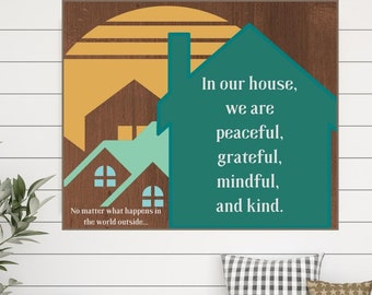 Our House PERSONALIZED PRINTABLE wall art decor doormat metal sign blended family rules motto values saying gift front door porch mat