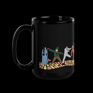 Horror in Oz Black Glossy Mug, Wonderful Wizard of Oz characters trick or treat in horror costumes, Emerald City is a haunted house image 9